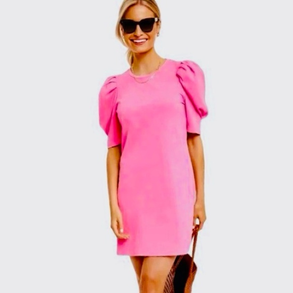 POMANDER PLACE Stella Puff Sleeve T-shirt Mini Dress Bubblegum Pink Cotton